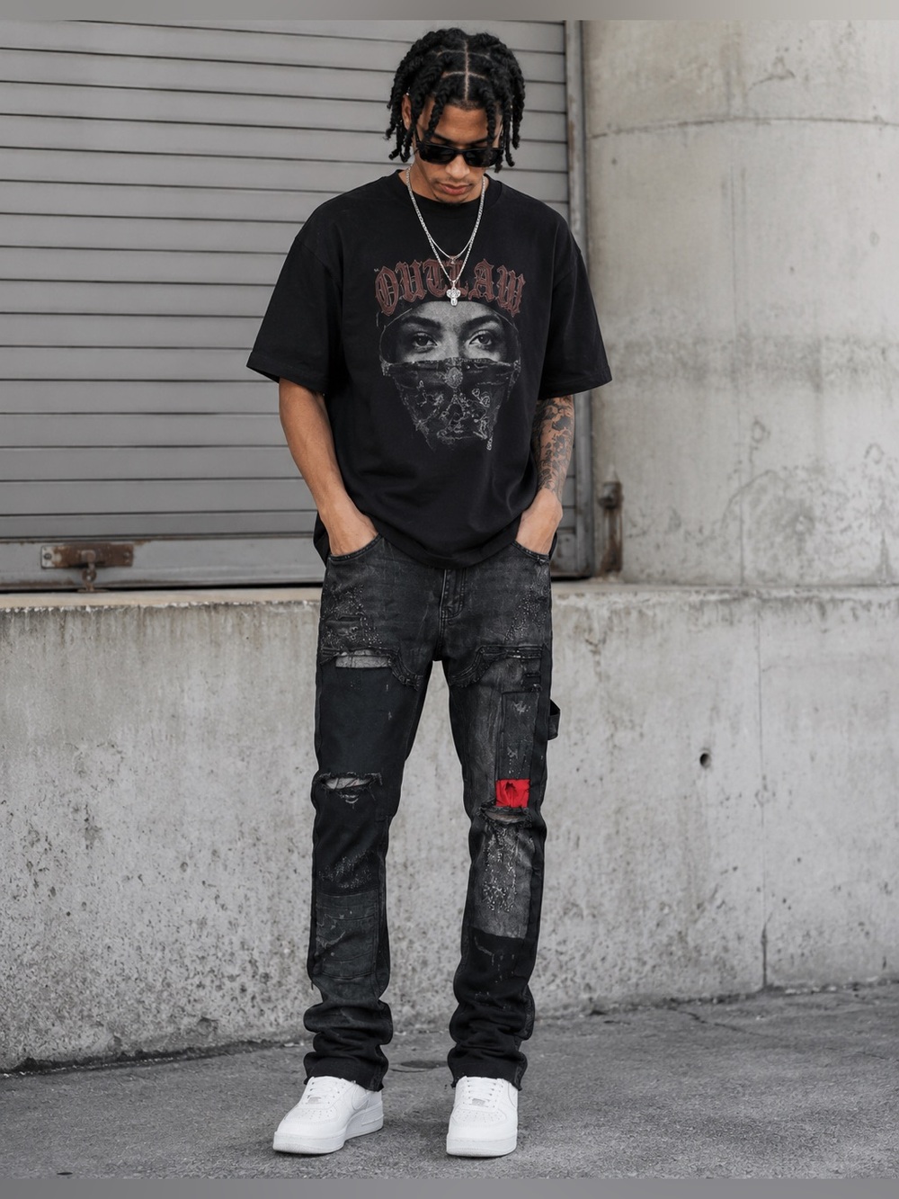Jordan Craig Sean Stacked Legacy Edition Black Red Patch Slim Straight Jeans 36”